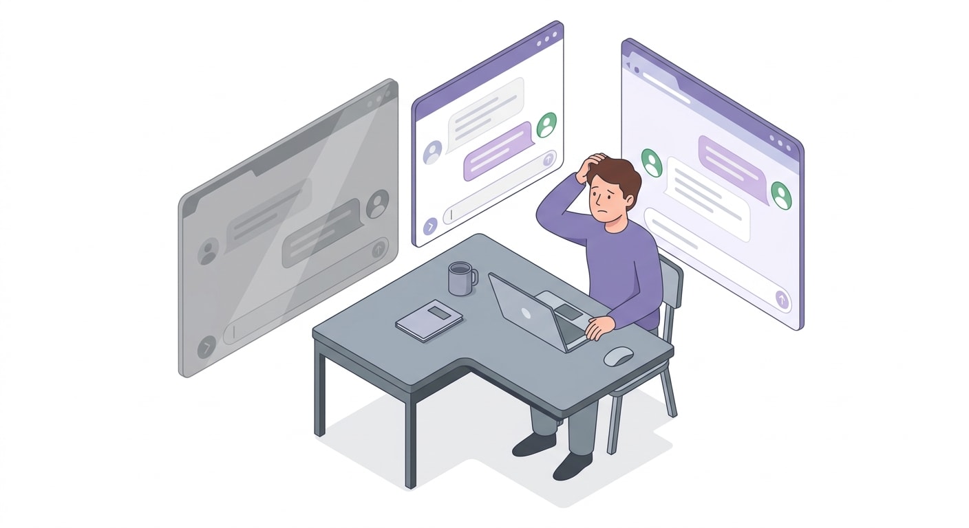 Confused user switching between AI tools with unused features